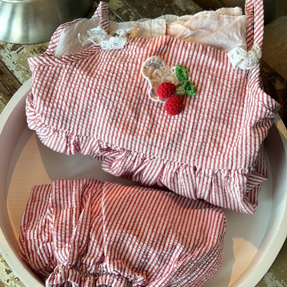 Red and white seersucker Sun dress sz 24m - Picture 3 of 5